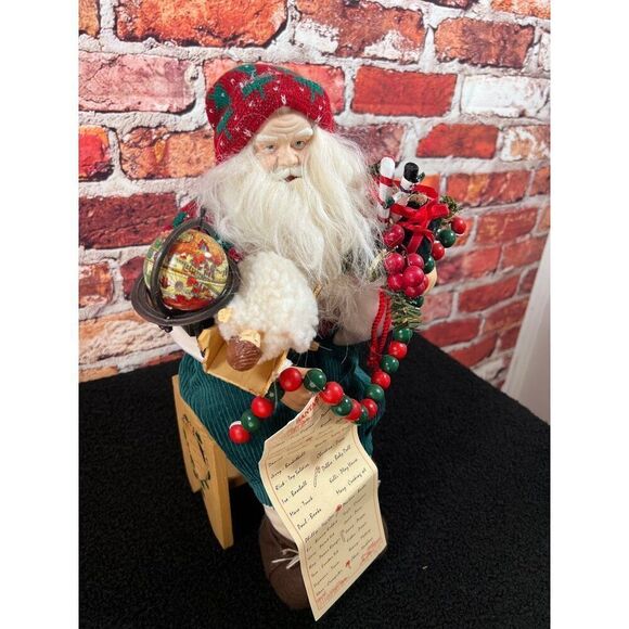 Vintage Santa Claus Figurine In Chair With List & Holiday Decorations - Picture 2 of 5